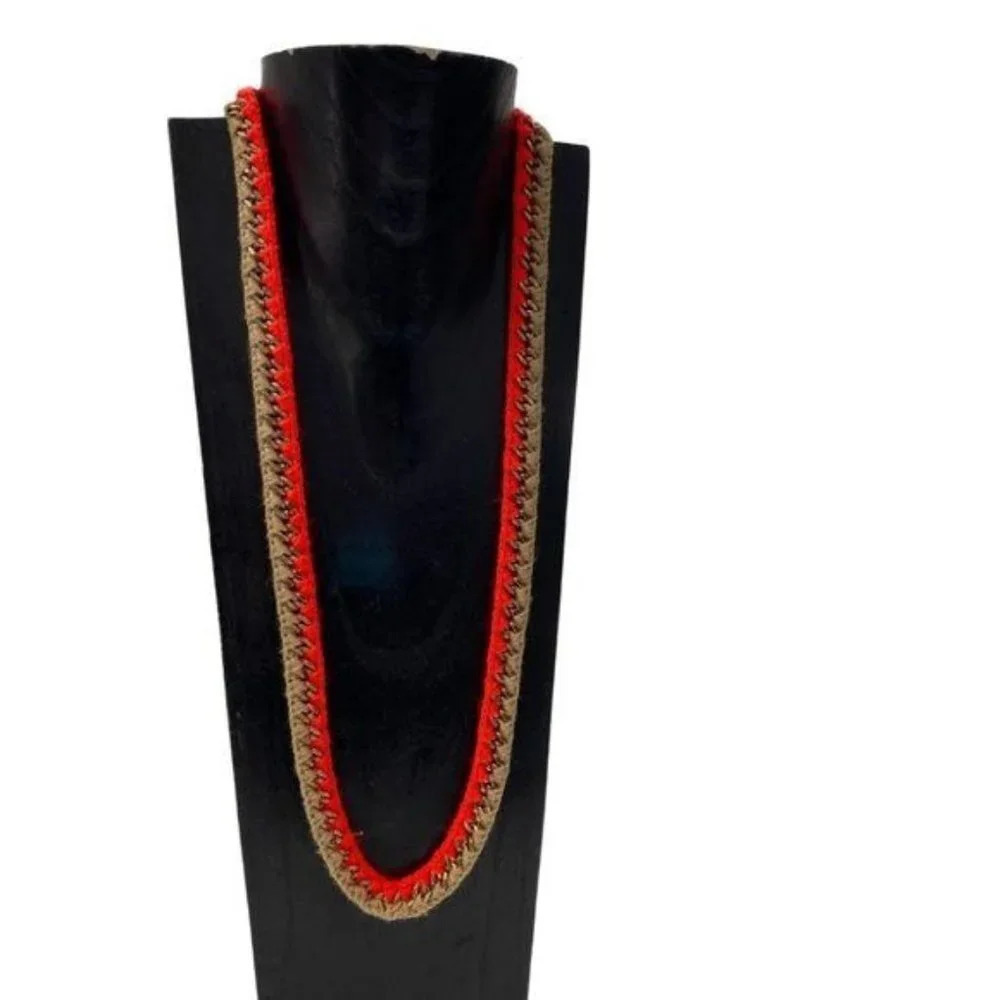 Bohemian Crochet Knit Long Gold Chain Necklace